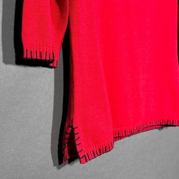 Stonebridge Red Sweater Wide Collar Black Accents On Neckline And Cuffs Size P - Picture 4 of 10